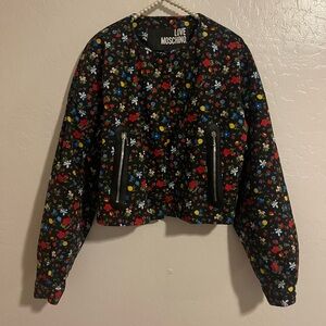 Love Moschino Black Floral Bomber Jacket with Multicolor Flowers